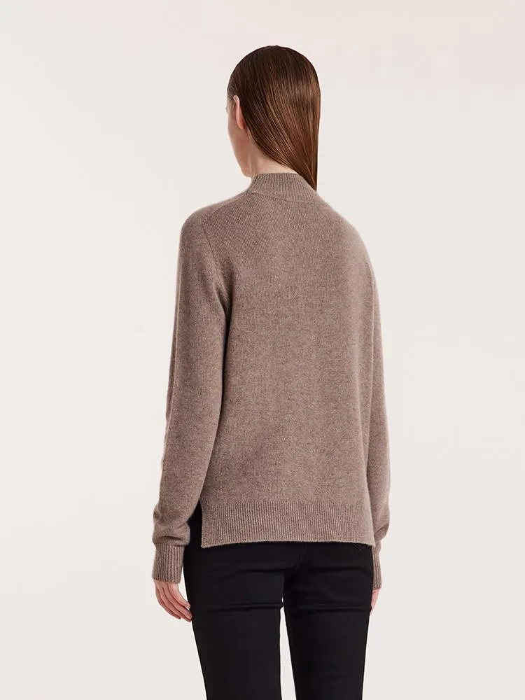 Pure Cashmere Seamless Mock Neck Slim Women Sweater