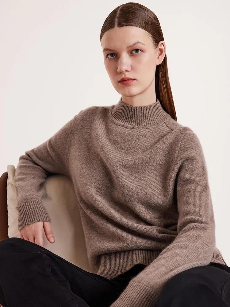 Pure Cashmere Seamless Mock Neck Slim Women Sweater