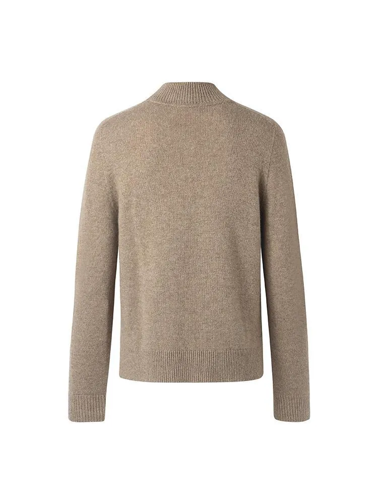 Pure Cashmere Seamless Mock Neck Slim Women Sweater