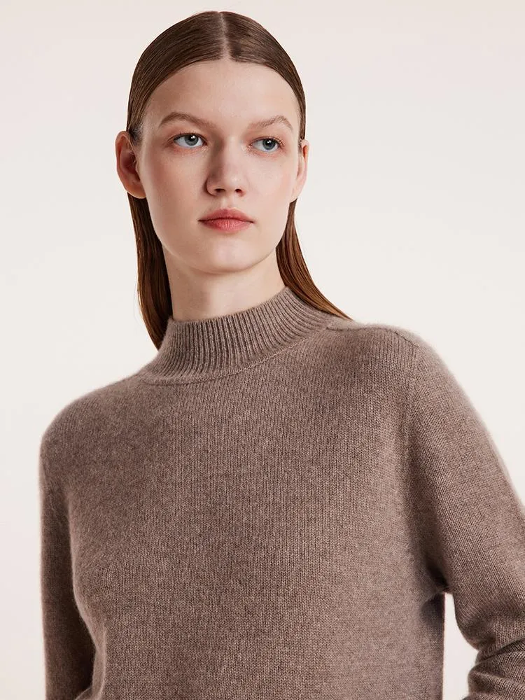 Pure Cashmere Seamless Mock Neck Slim Women Sweater