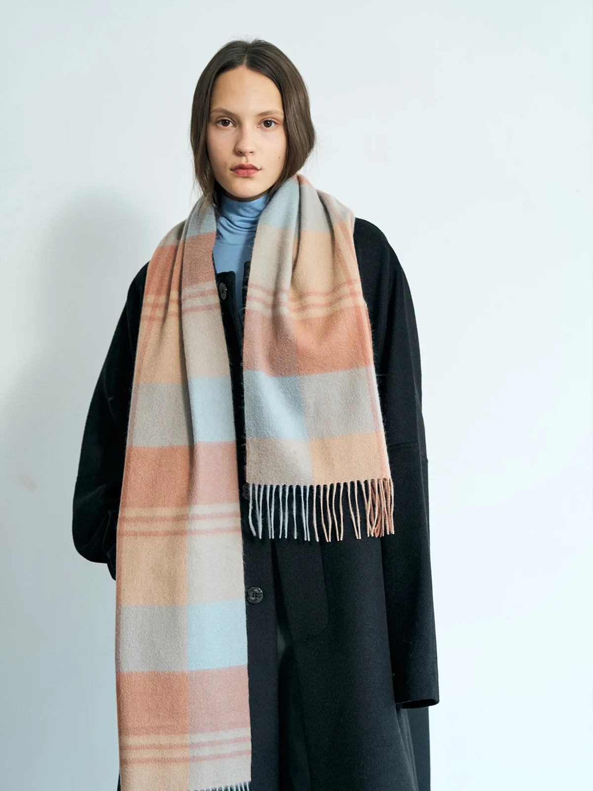 "Plaid" Cashmere Scarf - Pink & Blue