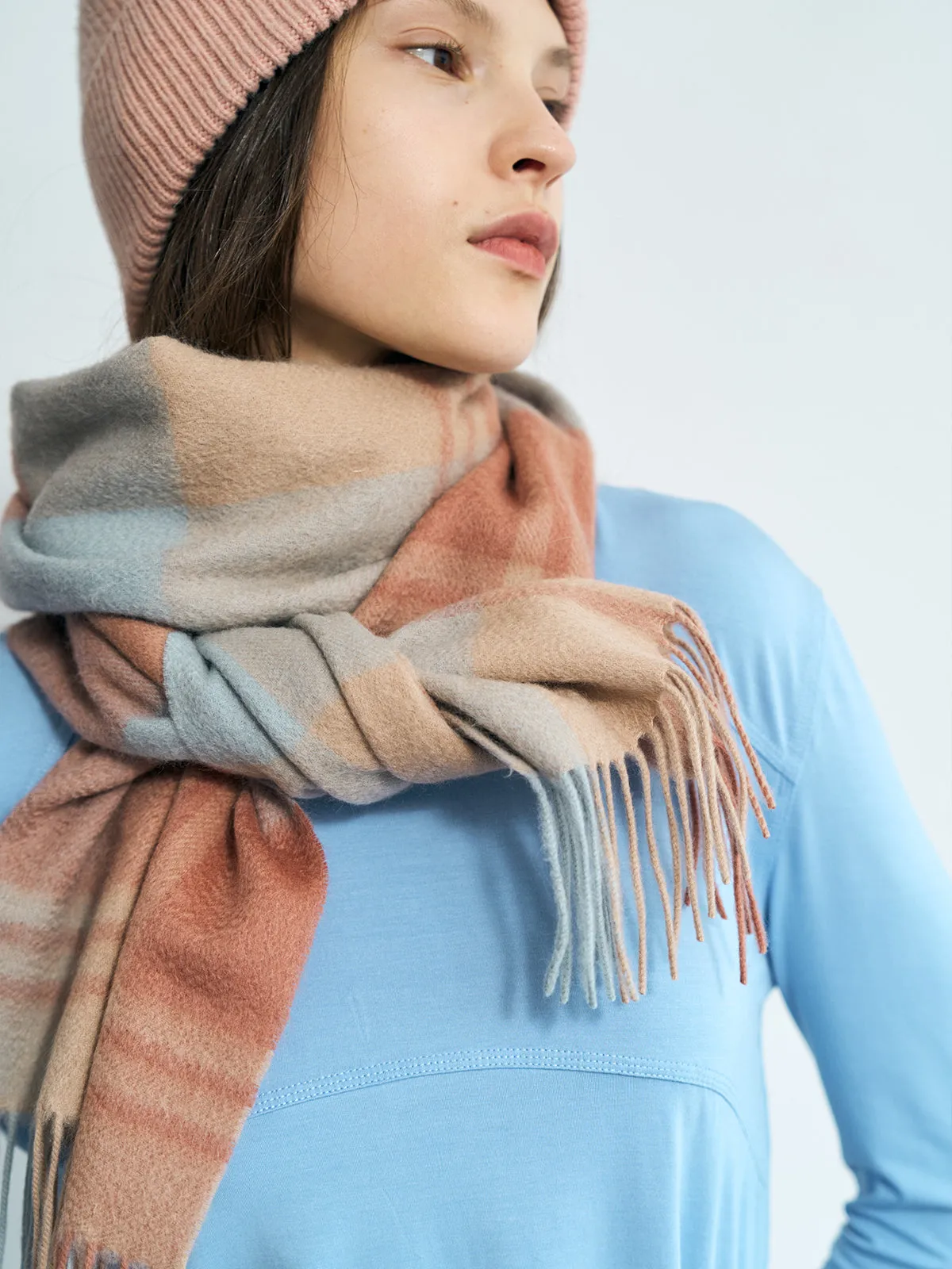 "Plaid" Cashmere Scarf - Pink & Blue