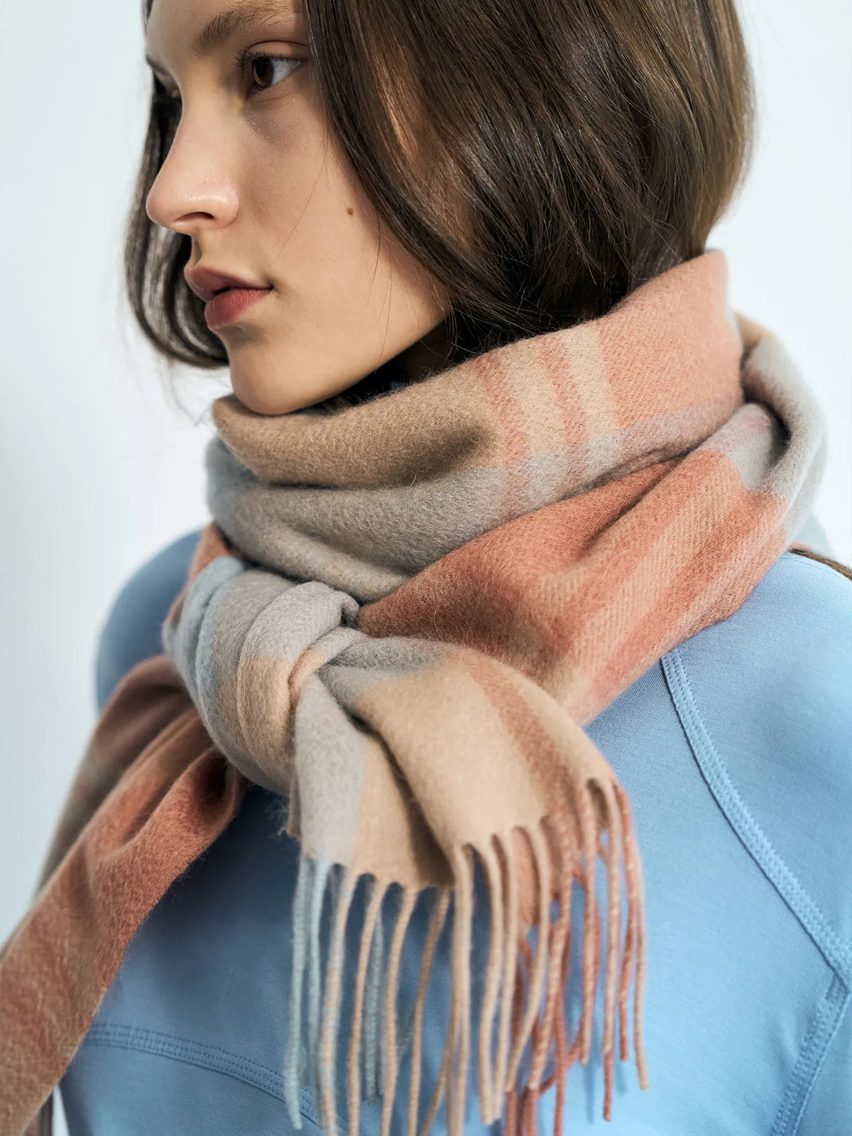 "Plaid" Cashmere Scarf - Pink & Blue