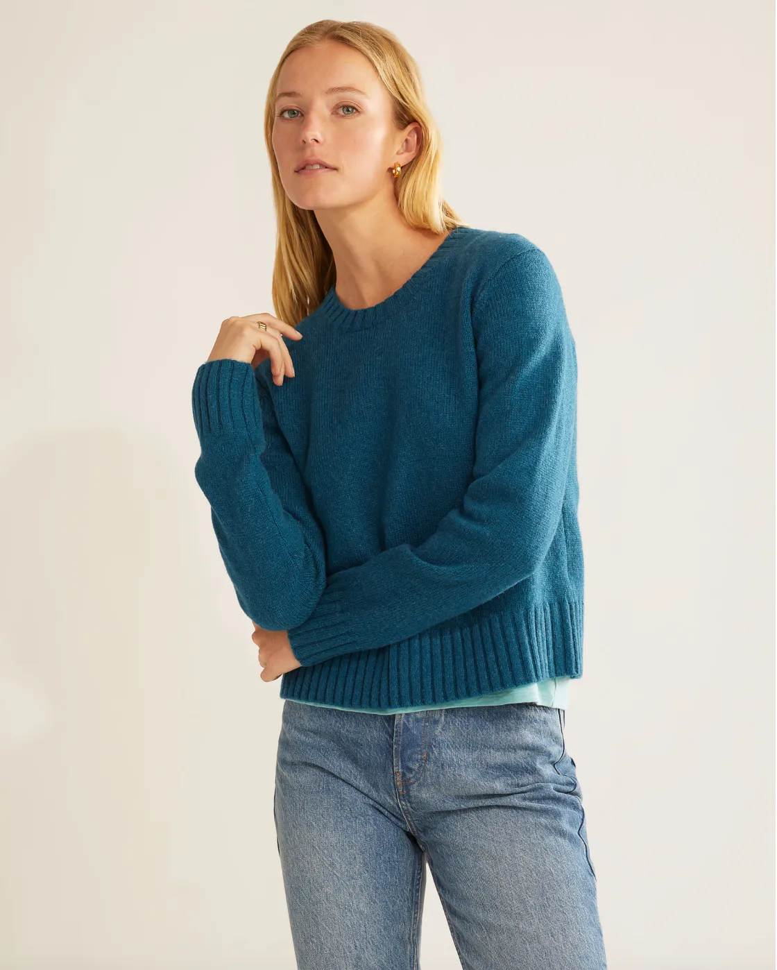 Relaxed Shetland Crew Pullover <br> Blue Steel