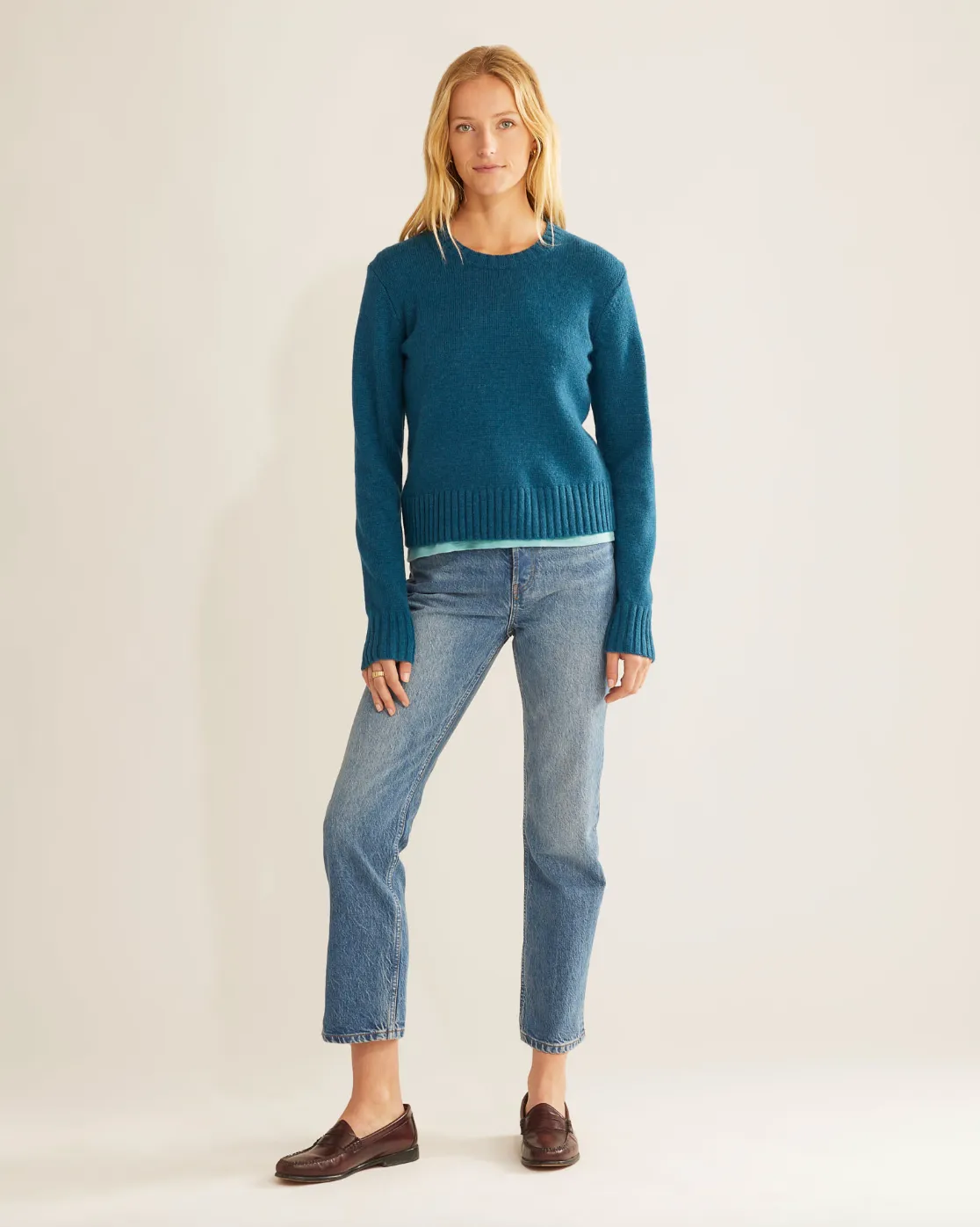 Relaxed Shetland Crew Pullover <br> Blue Steel