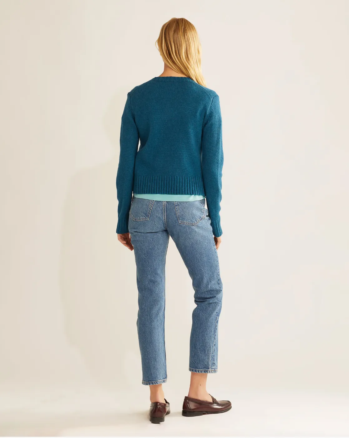 Relaxed Shetland Crew Pullover <br> Blue Steel