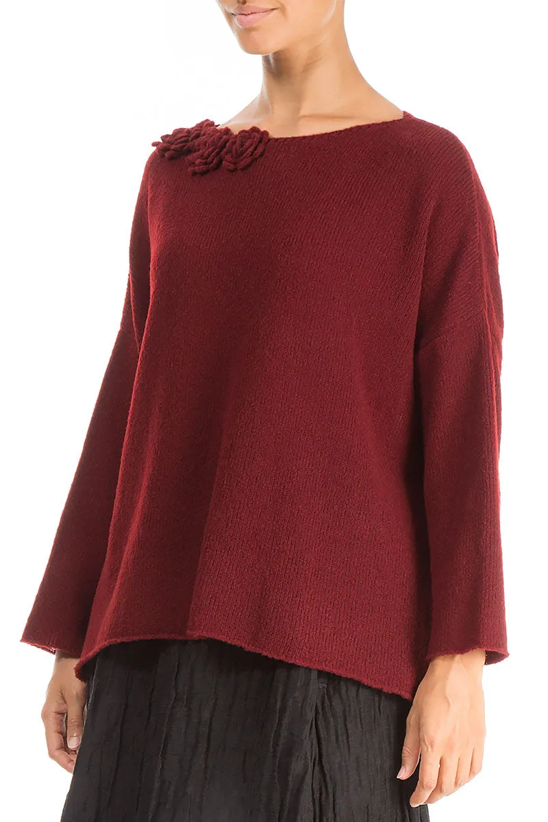 Rosette Maroon Wool Sweater