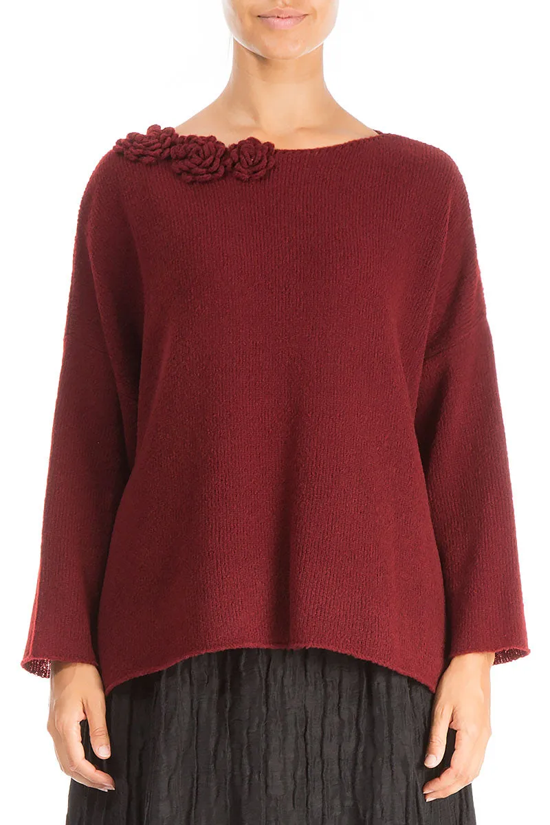 Rosette Maroon Wool Sweater