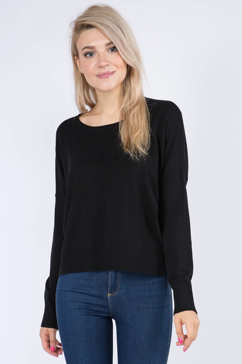 Seam Front Round Neck Pullover Sweater | Various Colors