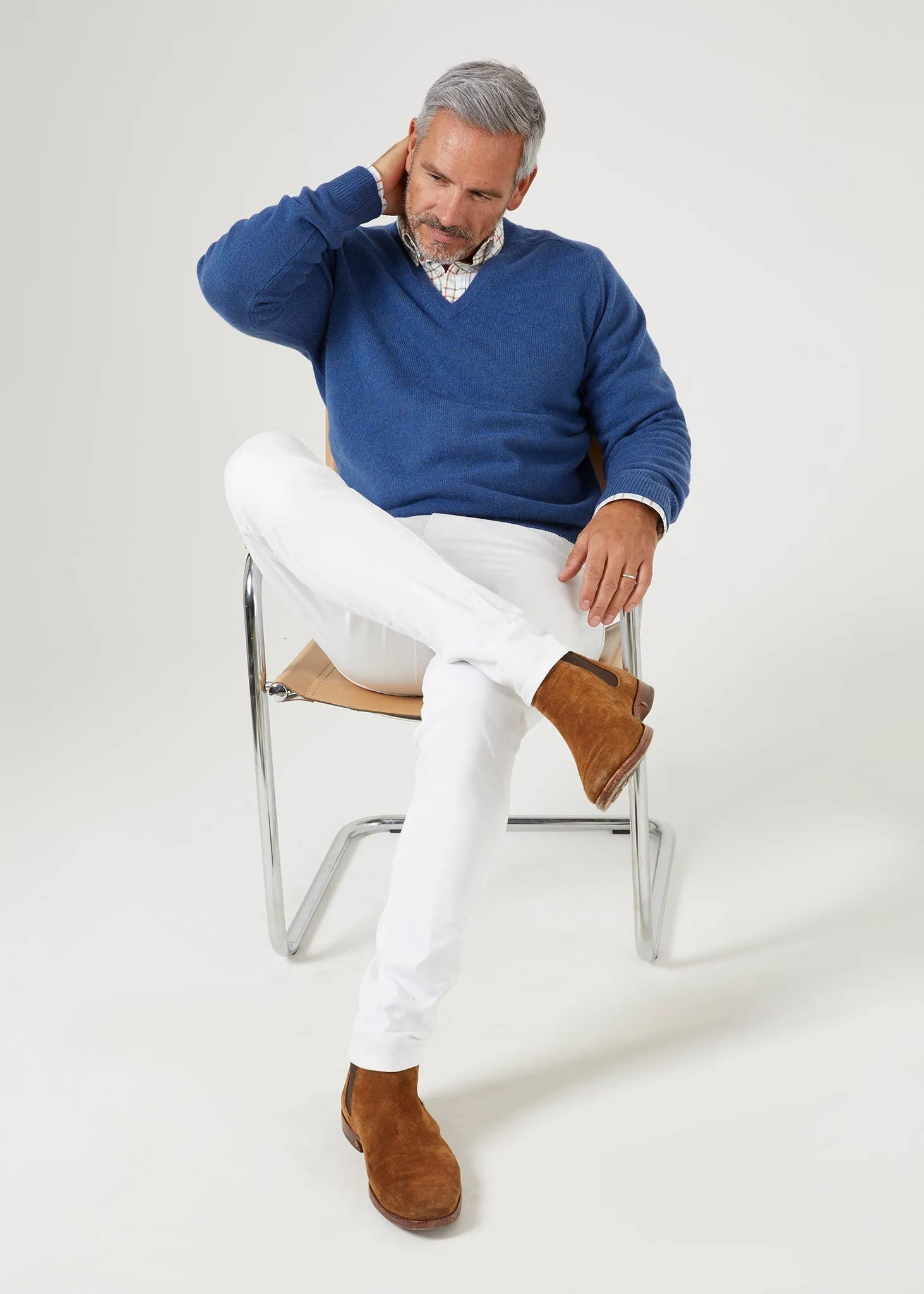 Selkirk Cashmere Jumper in Denim - Classic Fit