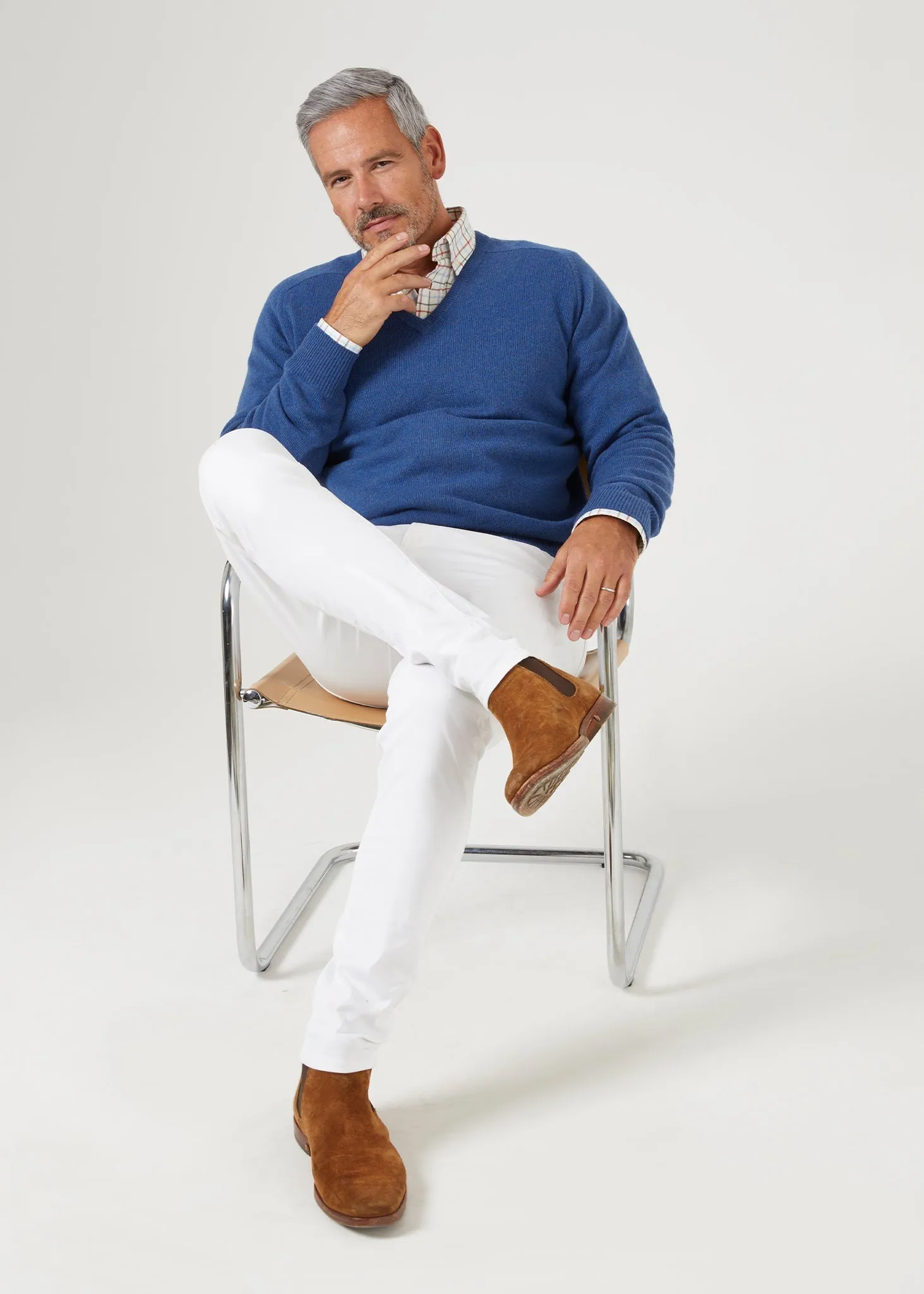 Selkirk Cashmere Jumper in Denim - Classic Fit