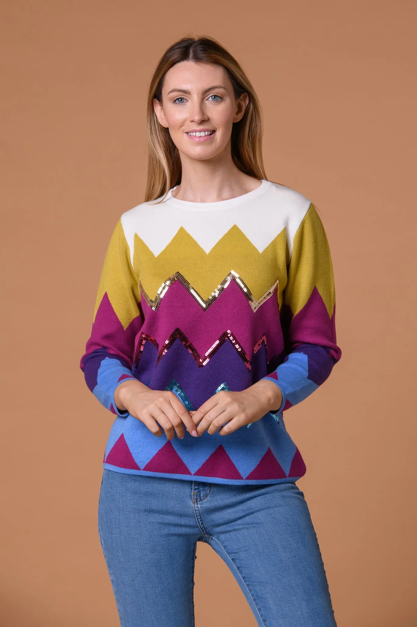 Sequin Zig Zag Sweater Purple/Green