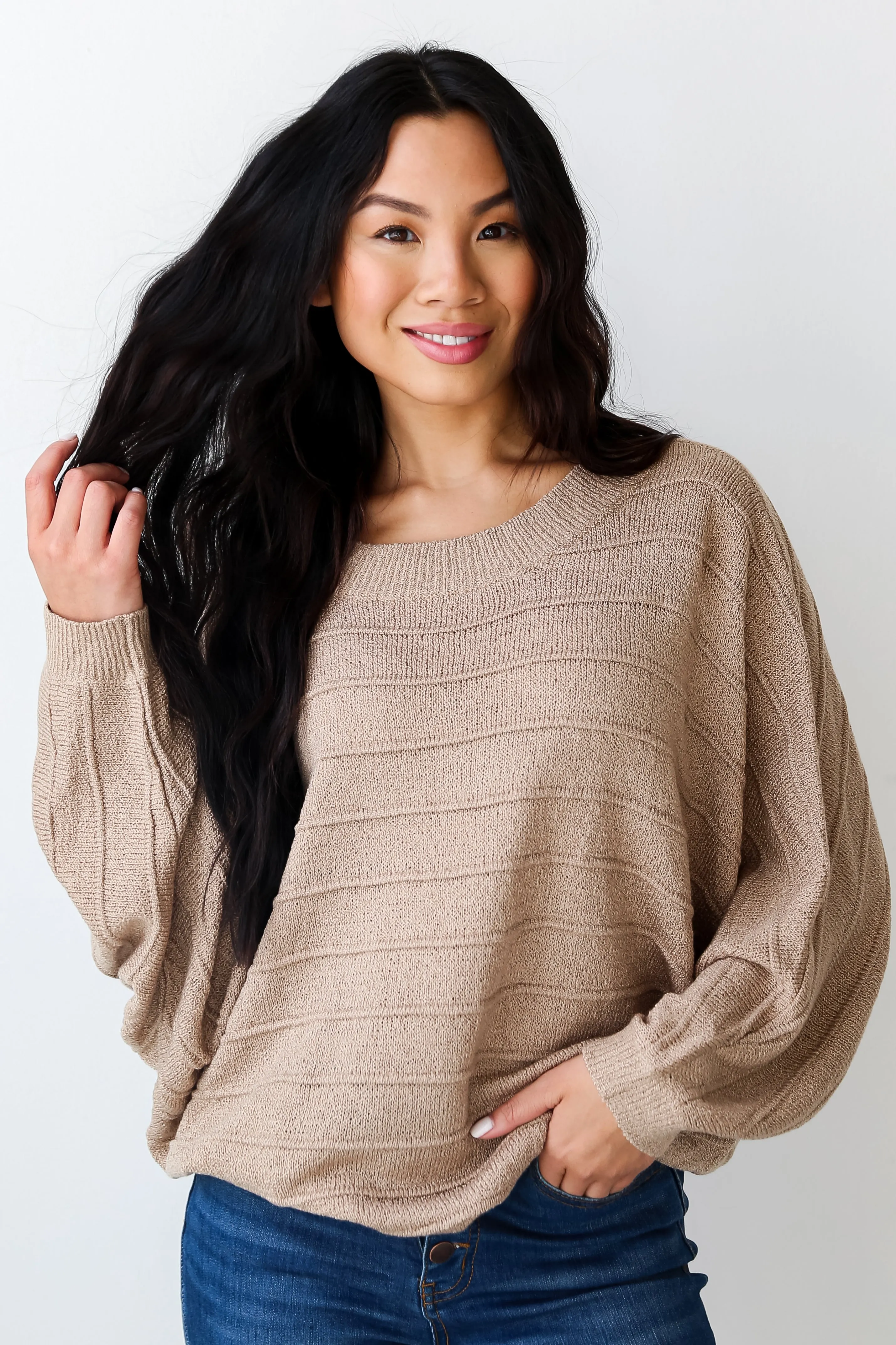 Seriously Cozy Taupe Lightweight Knit Oversized Sweater