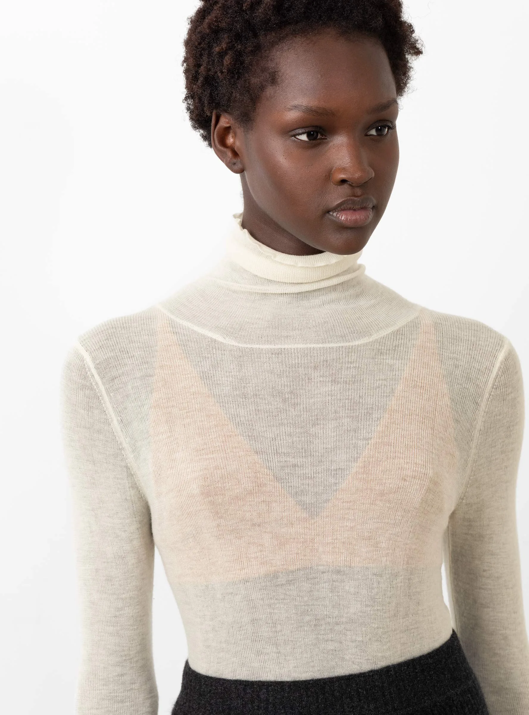 Sheer Gauze Turtleneck Crema