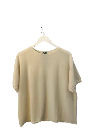 Short Sleeve Cashmere Crewneck Sweater in Natural