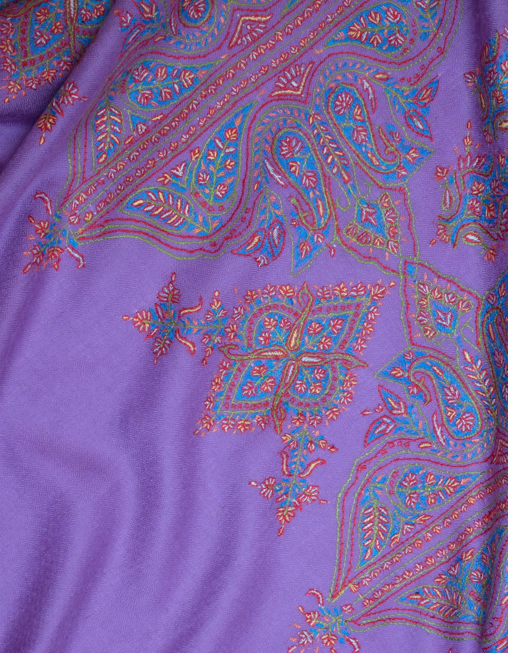 Soft Purple Handwoven Sozni Palla Embroidered Cashmere Pashmina Stole