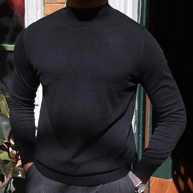 Solid Wool Half High Neck Sweater