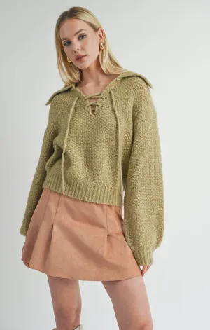 Sophia Lace Up V-neck Sweater