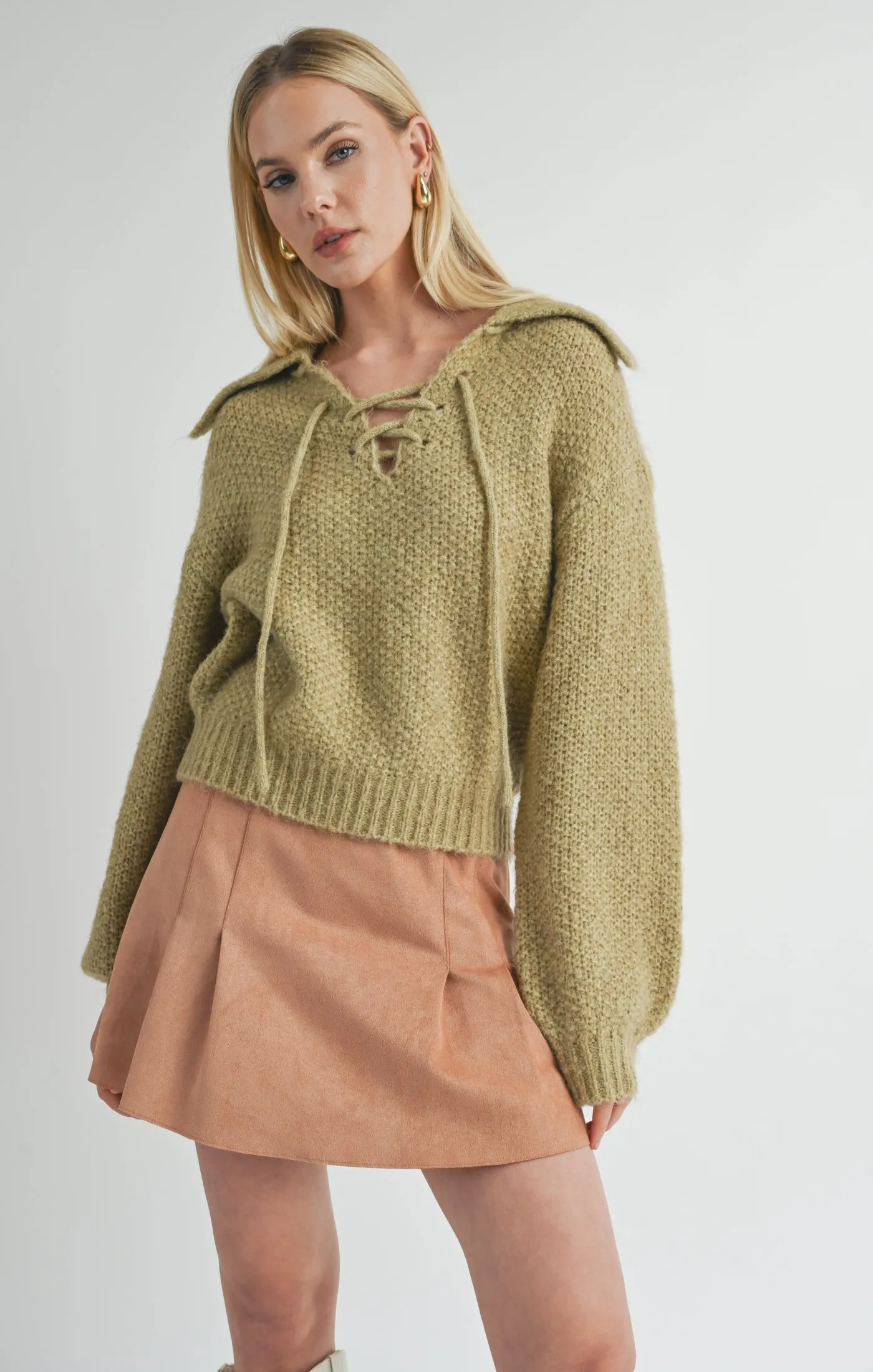 Sophia Lace Up V-neck Sweater