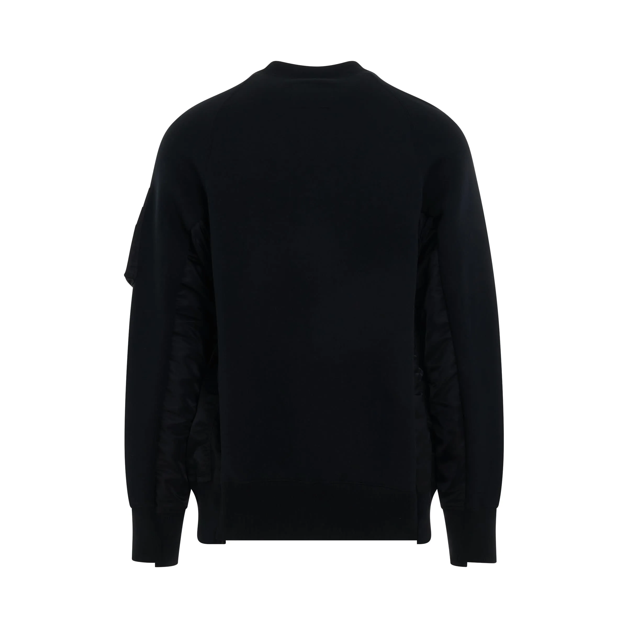 Sponge Knit Sweater x Nylon Twill Pullover in Black