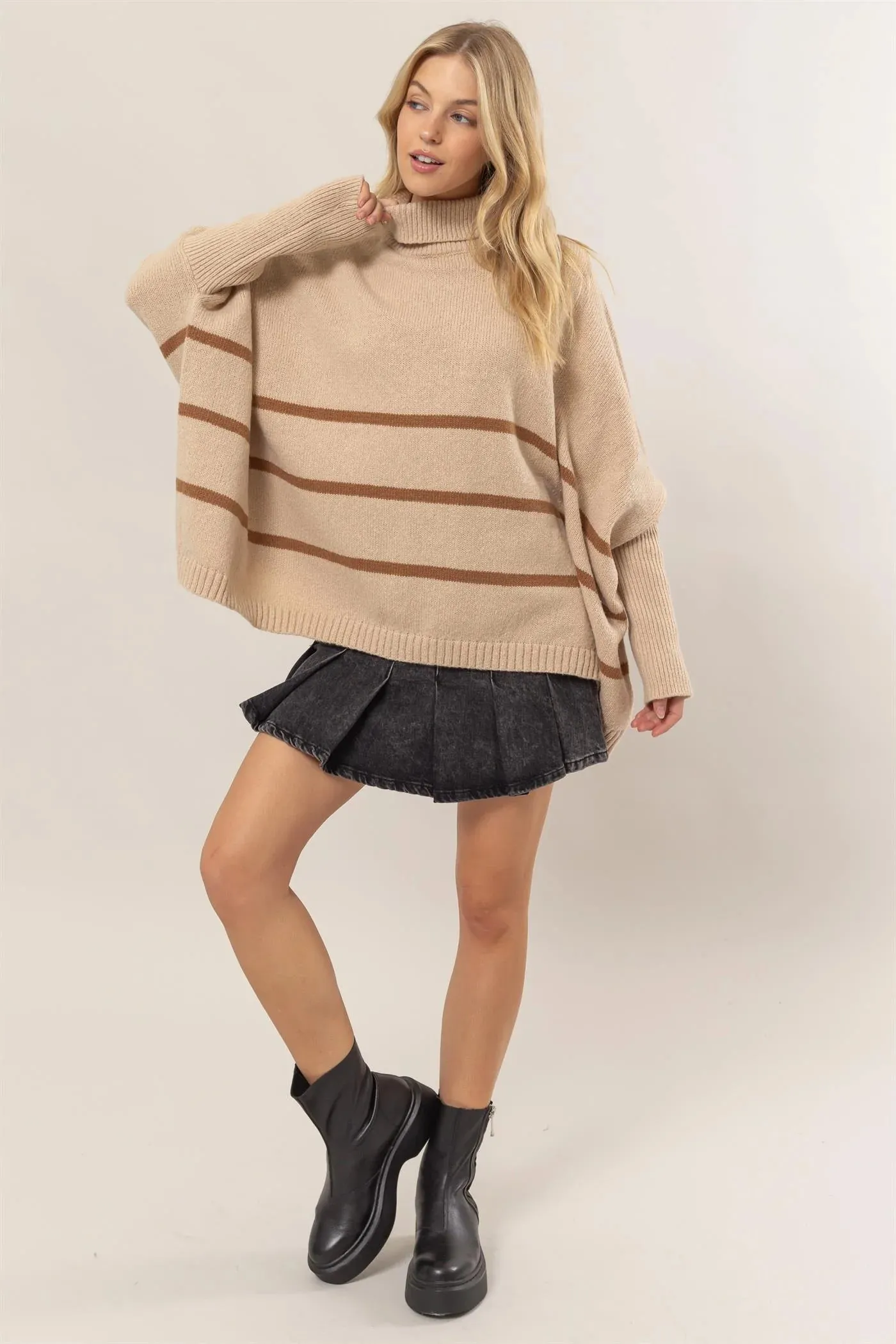 Stay Warm Taupe Striped Sweater