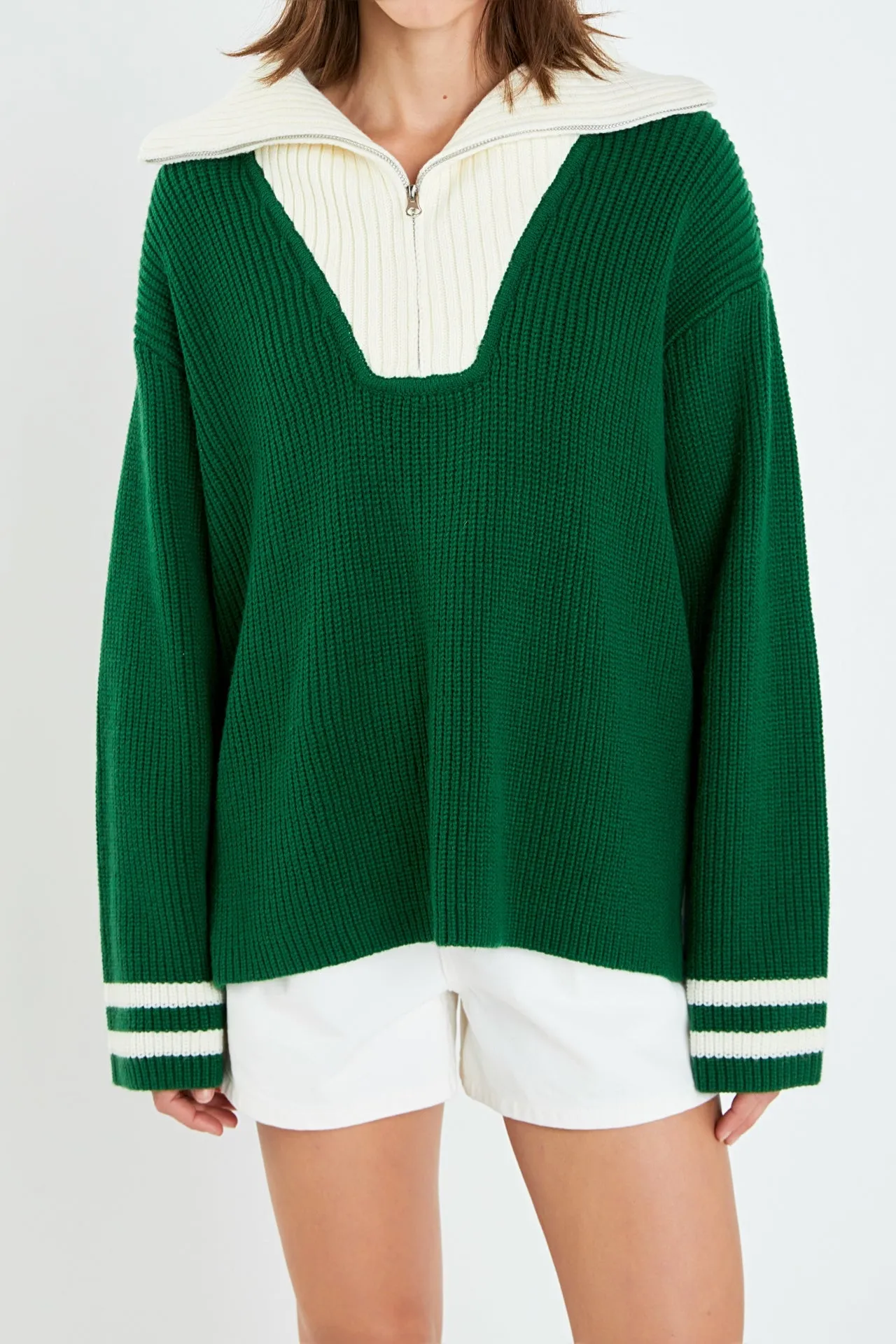 Stripe Knitted Half Zip up Sweater