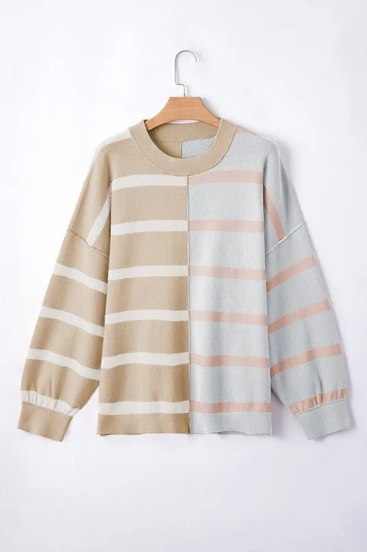 Striped Colorblock Drop Shoulder Sweater