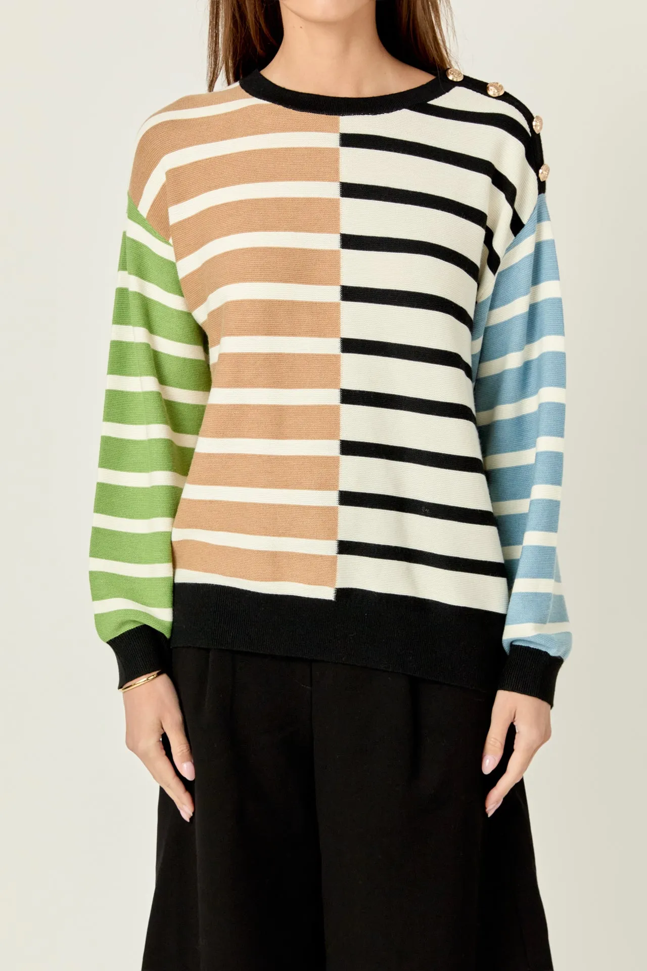 Striped Combo Sweater with Buttons