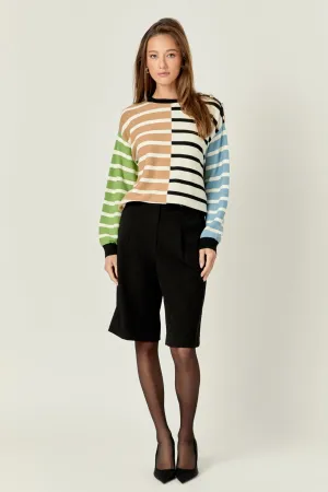 Striped Combo Sweater with Buttons