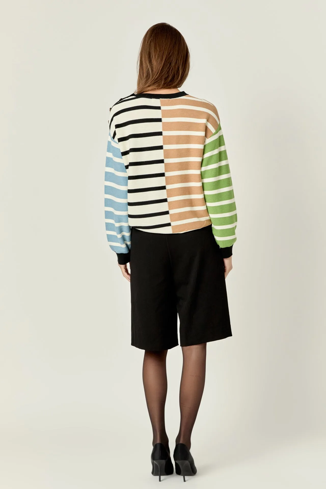 Striped Combo Sweater with Buttons