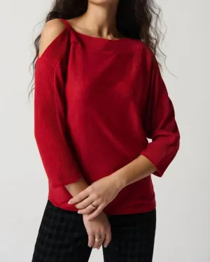 Sweater Knit One-Shoulder Top in Lipstick Red | Lipstick Red