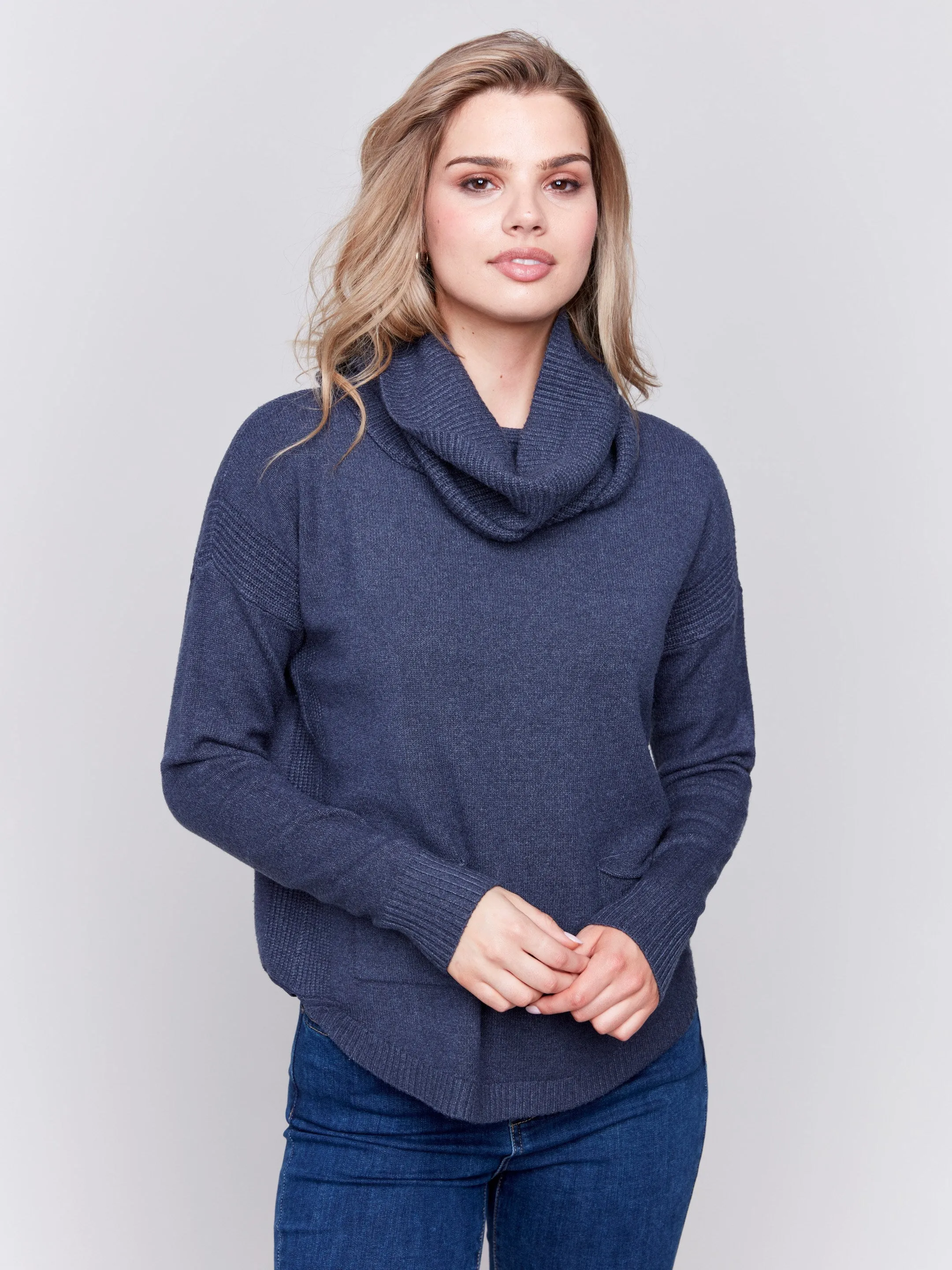 Sweater with Removable Scarf - Denim