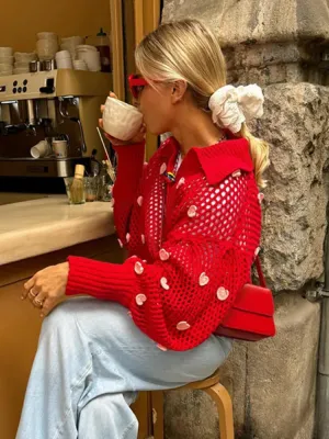 Sweet Handmade Elegant Stylish Fashionable Cozy V-neck Lantern Sleeve Comfortable Warm Sweater