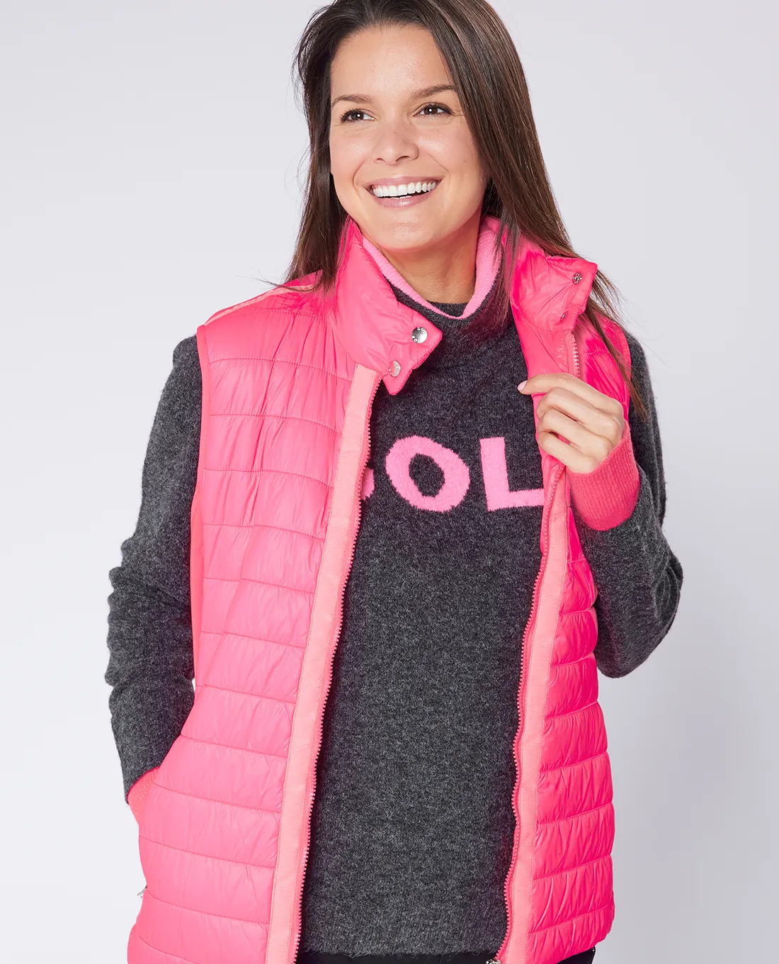 SWING OUT SISTER Gigi Golf Sweater Neon Pink & Ultimate Grey