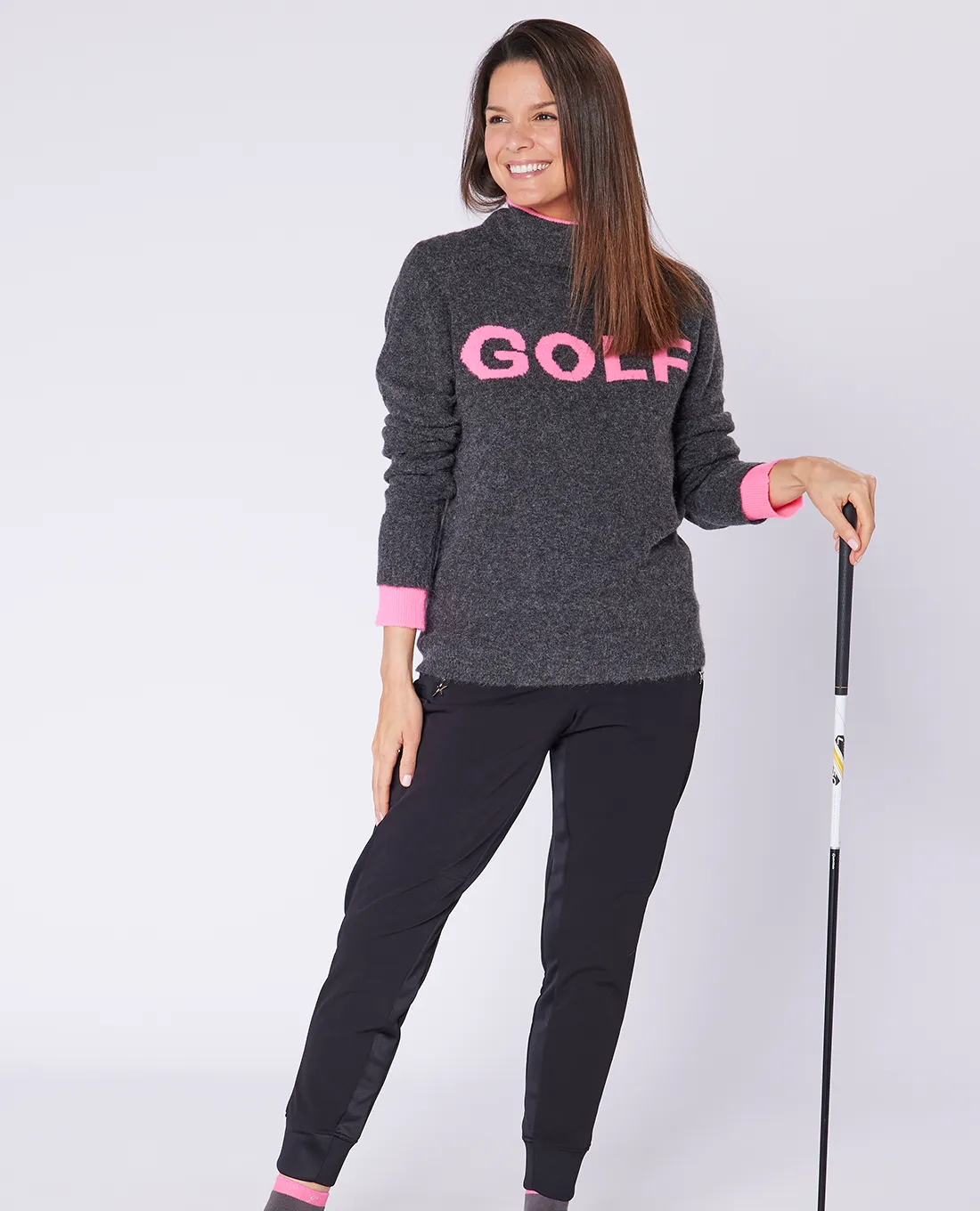 SWING OUT SISTER Gigi Golf Sweater Neon Pink & Ultimate Grey