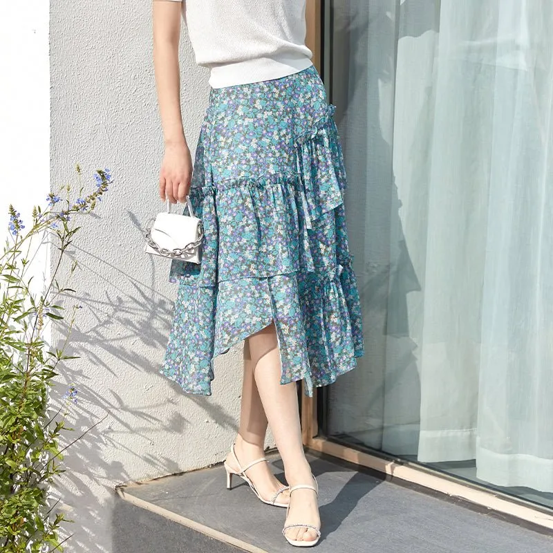 Teal Ditsy Floral Midi Skirts