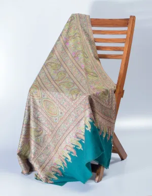 Teal Green Handwoven Sozni Jaali Embroidered Cashmere Pashmina Shawl