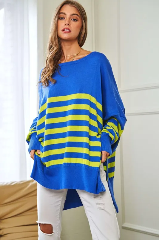 TEEK - Multi Striped Elbow Patch Sweater