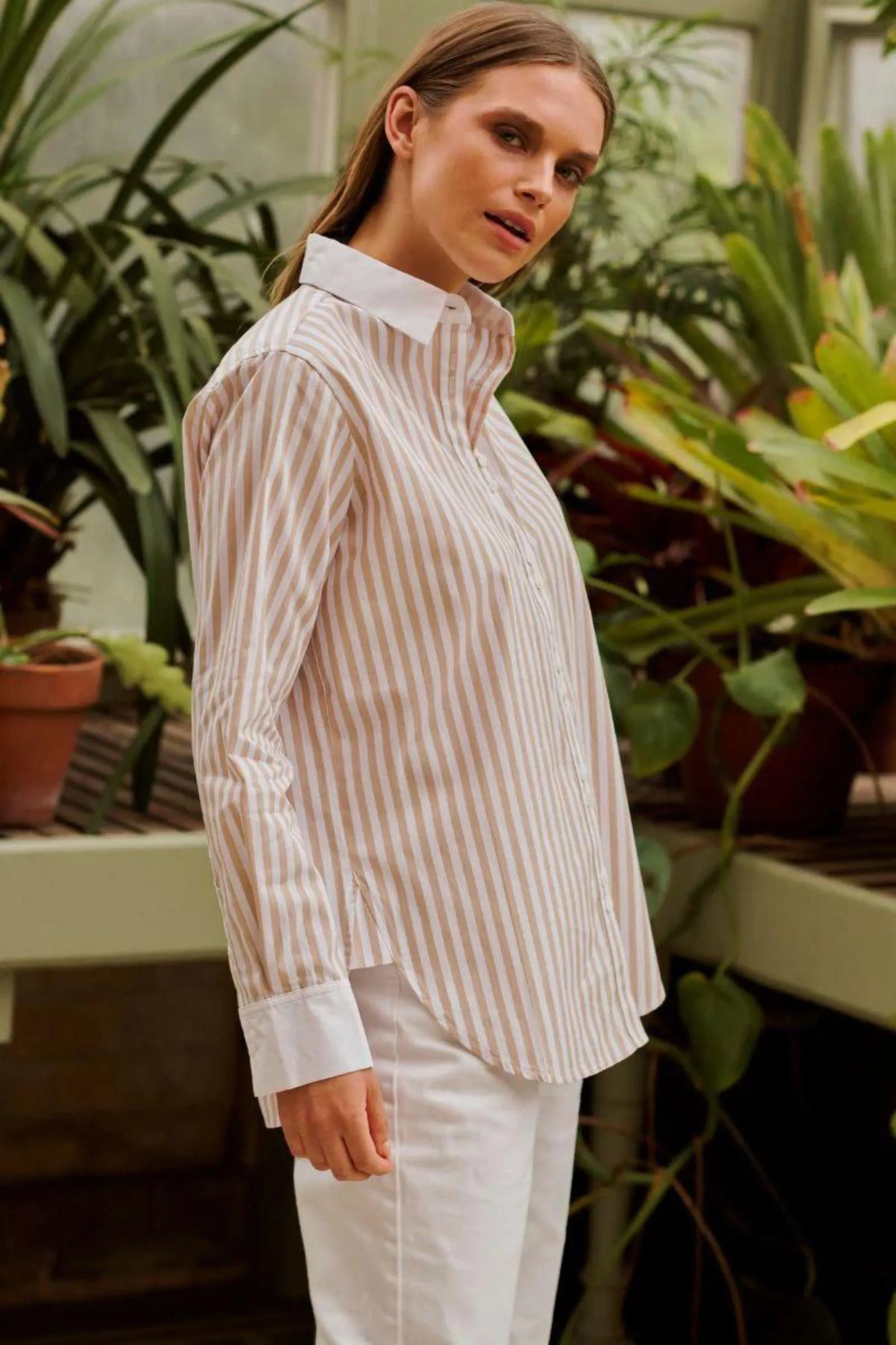 The Bianca Classic Banker Shirt | Stone Stripe