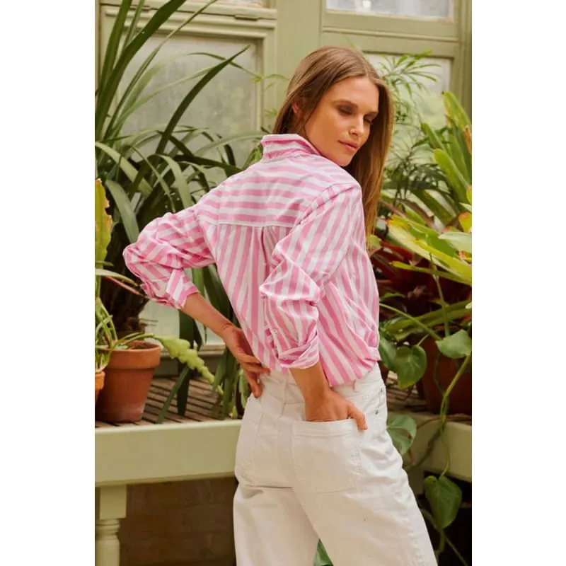 The Elodie Girlfriend Shirt | Pink Wide Stripe