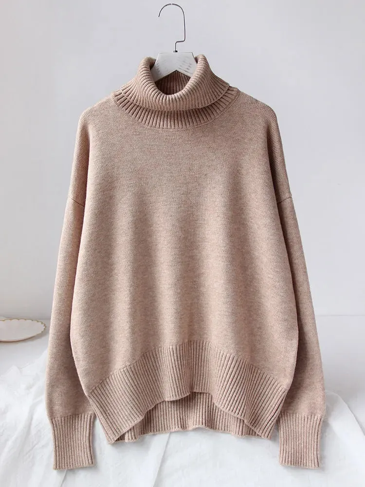 Thick Cozy Oversize Warm White High Neck Knitted Casual Comfortable Sweater