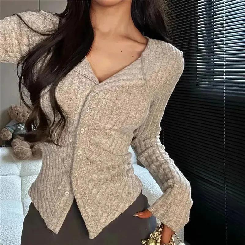 Thin Vintage Cozy Long Sleeve Elegant Single-breasted Fashionable Stylish Jumper Sweater