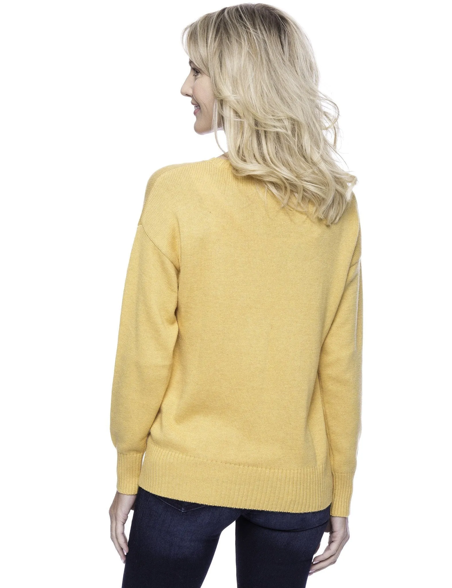 Tocco Reale Women's Cashmere Blend Crew Neck Sweater with Side Zip - Mustard