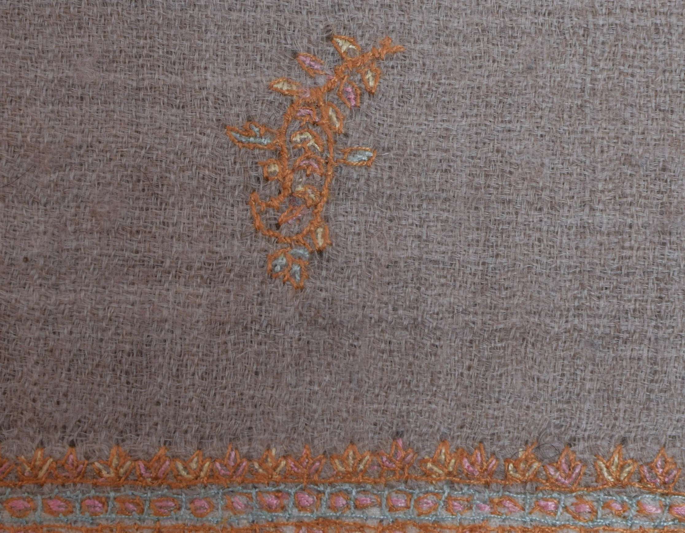 Toosha Brown Handwoven Sozni Border Embroidered Cashmere Pashmina Shawl