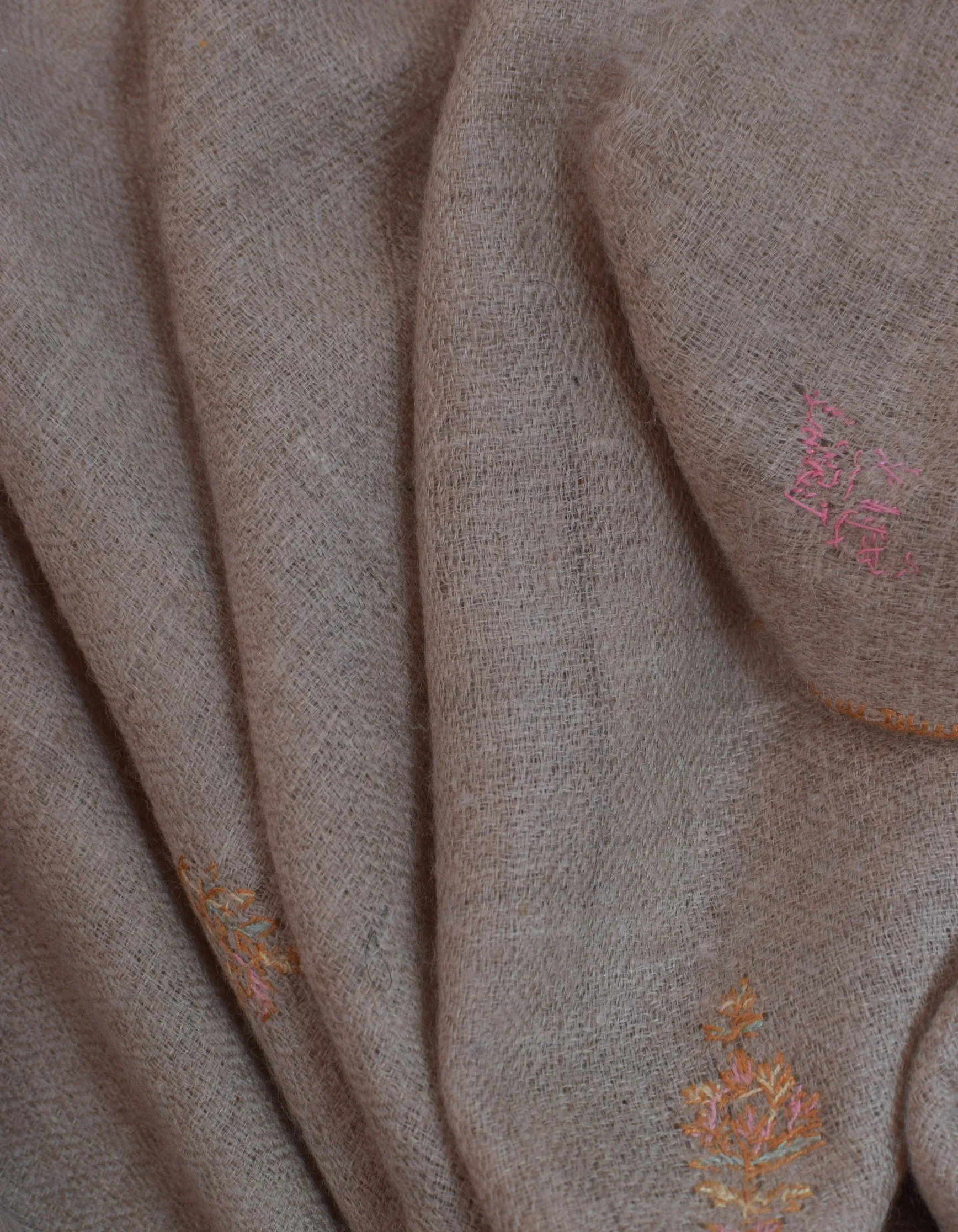 Toosha Brown Handwoven Sozni Border Embroidered Cashmere Pashmina Shawl