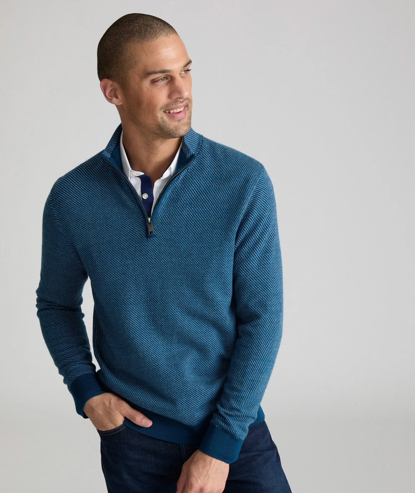 Twill Merino Wool Quarter-Zip Sweater