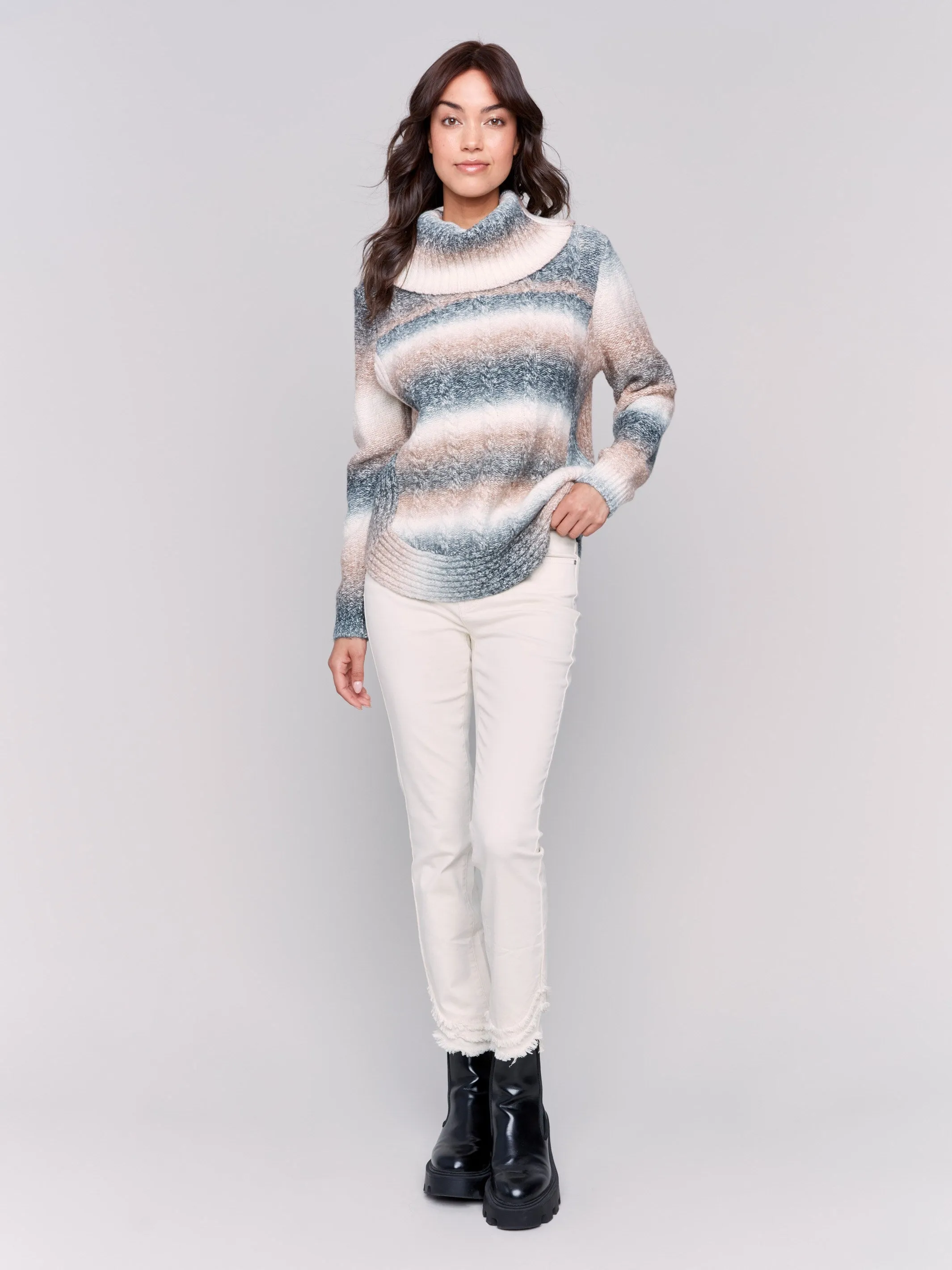 Two-Toned Cowl Neck Sweater - Woodrose