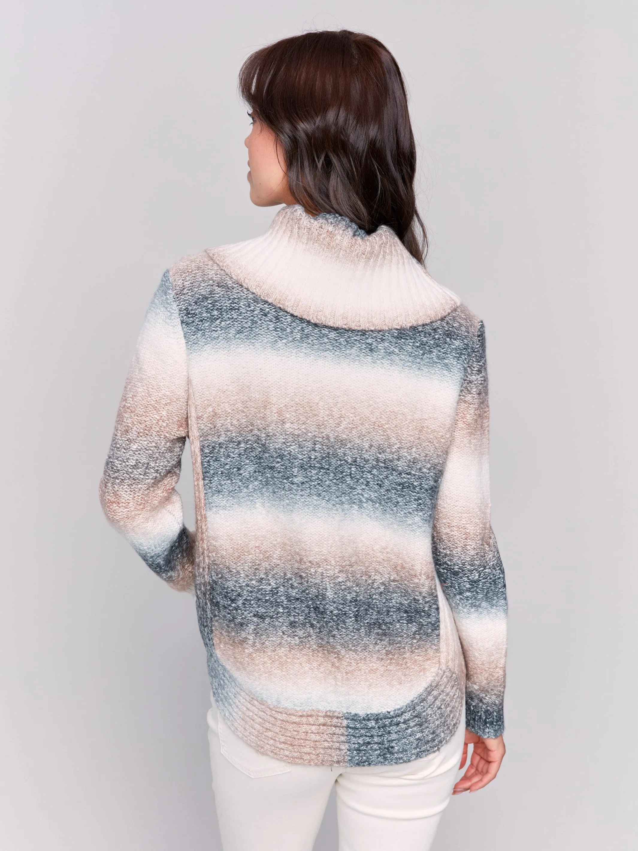 Two-Toned Cowl Neck Sweater - Woodrose