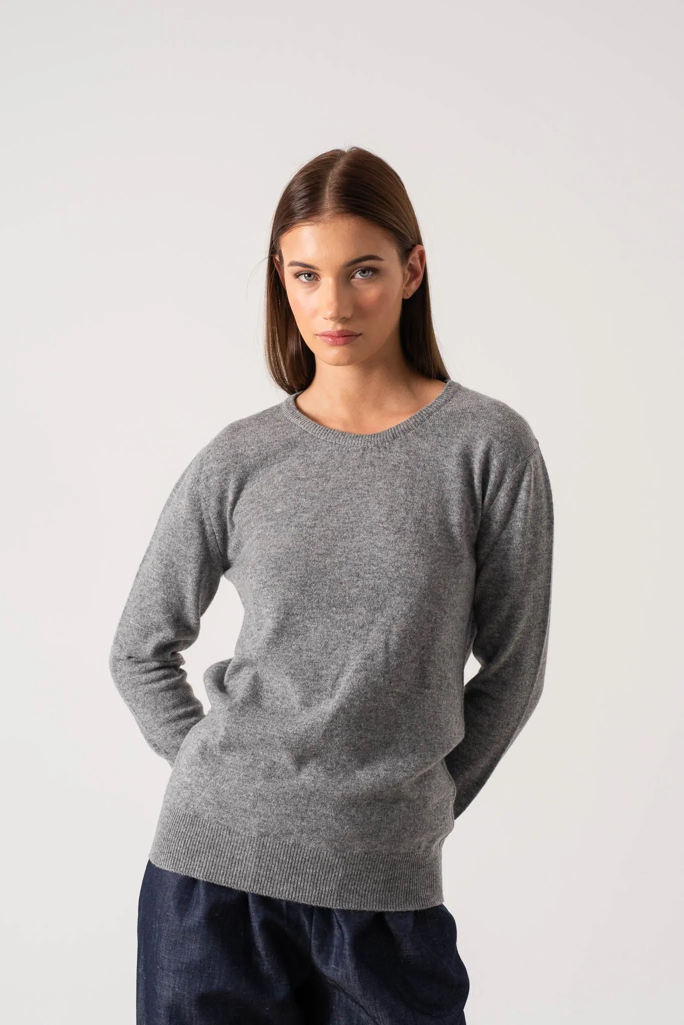 Velare Crewneck 100% Cashmere Sweater Mélange Grey