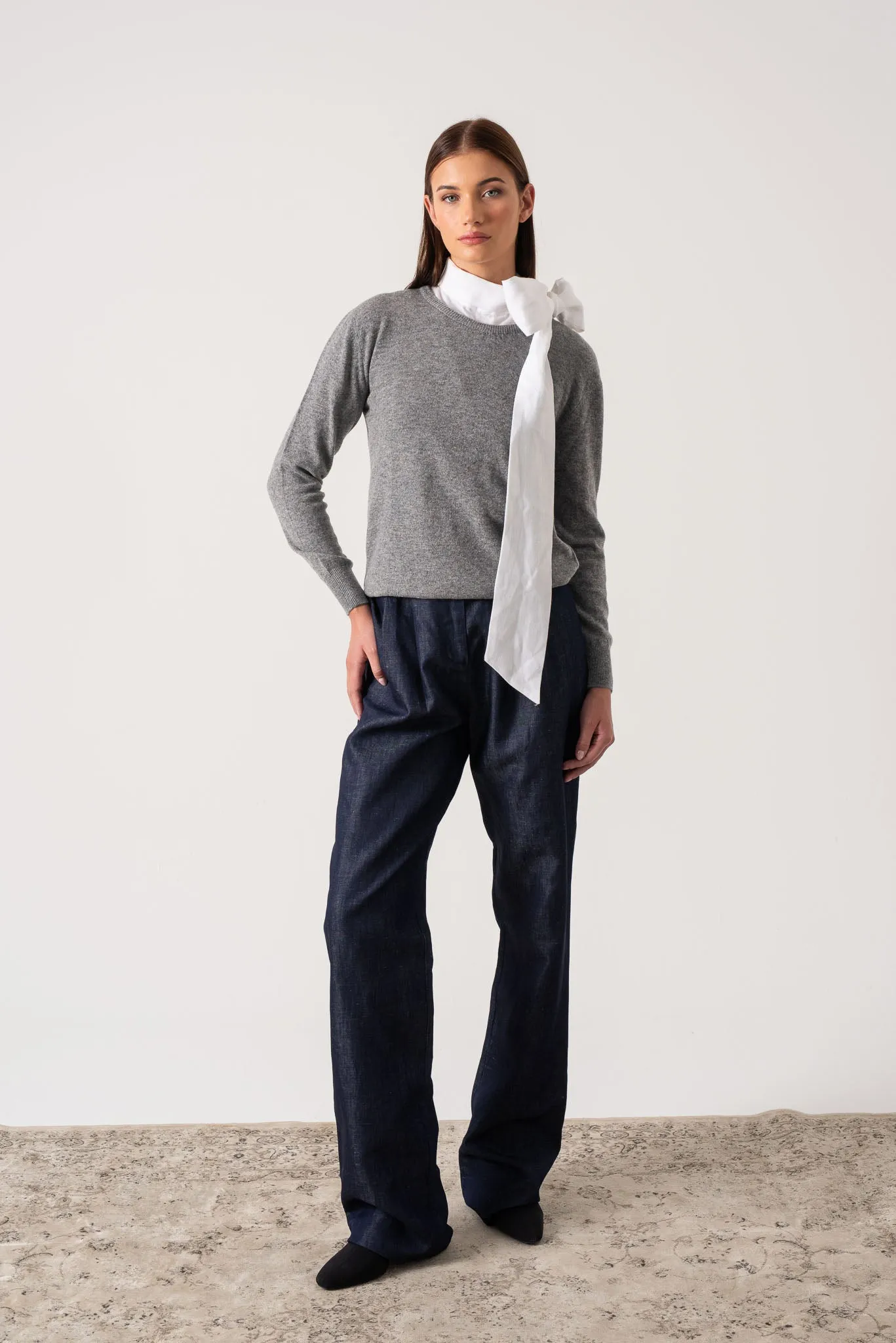 Velare Crewneck 100% Cashmere Sweater Mélange Grey